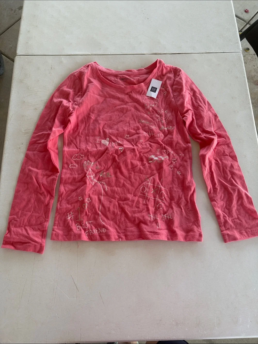NWT GAPKIDS Pink Long-Sleeve Graphic Tee with Doodle Prints